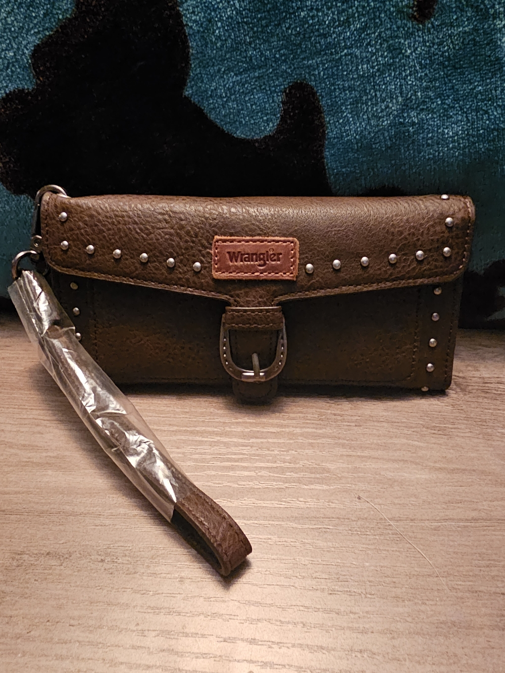 Wrangler Brown Studded Leather Wristlet Wallet